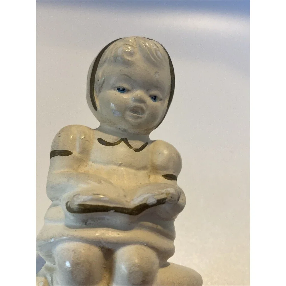 Vintage Chalkware Figurine Girl Reading Sitting on Bench Coventry Ware 3187
